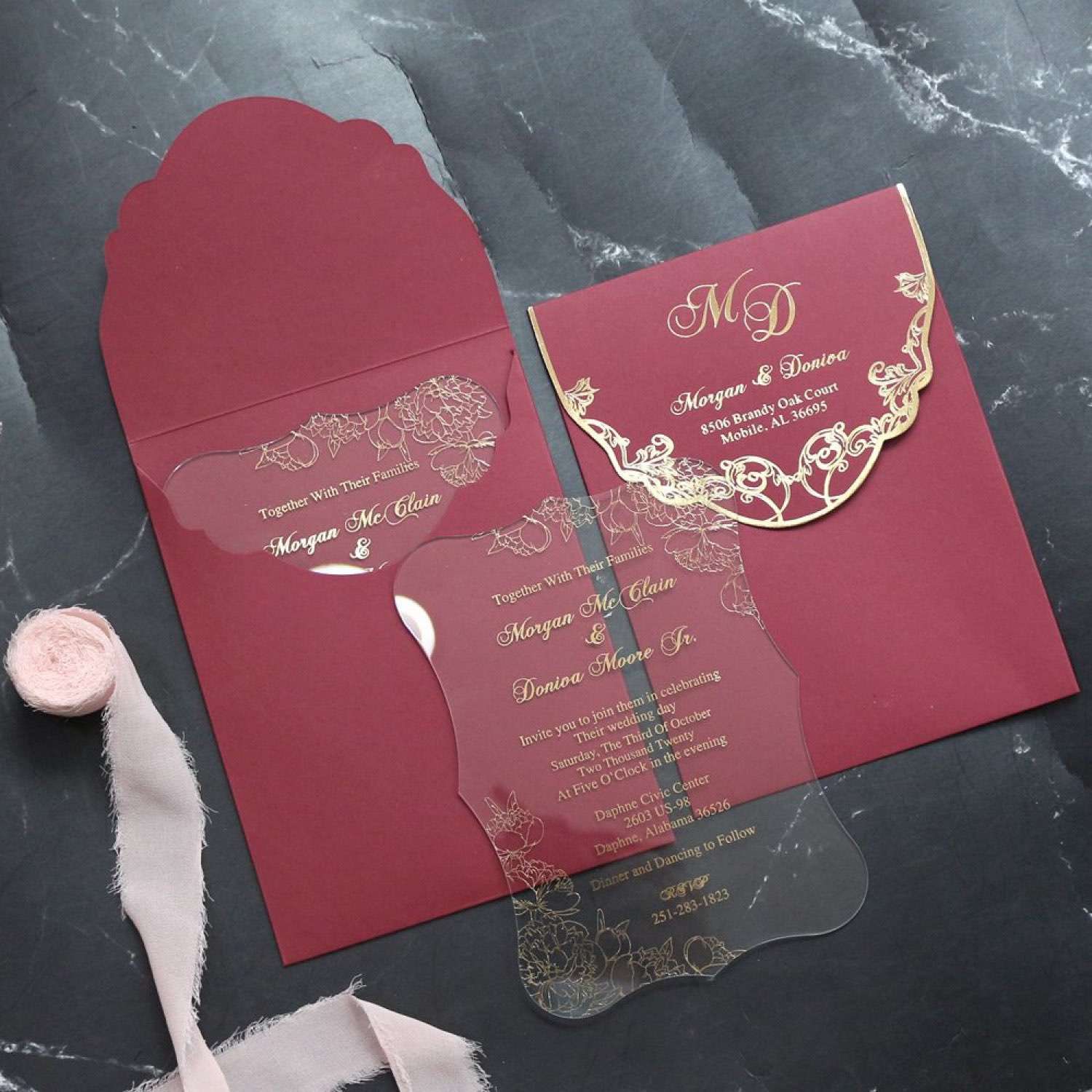 Wedding Invitation Transparent Acrylic  With Envelope Elegant Invitation Card